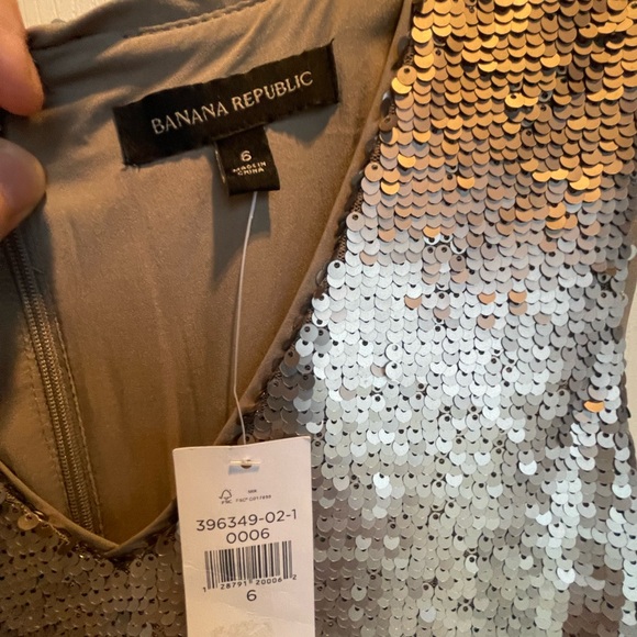 NWT, Banana Republic Shimmering Sequin Gold / Bronze Mini Dress - Picture 3 of 7